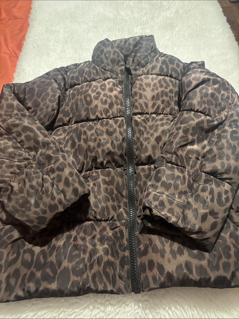 Vince Camuto Black Puffer Jacket with Leopard-Print Hood Lining - Picture 2 of 11